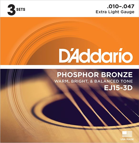 D'Addario EJ15-3D PHOSPHOR BRONZE